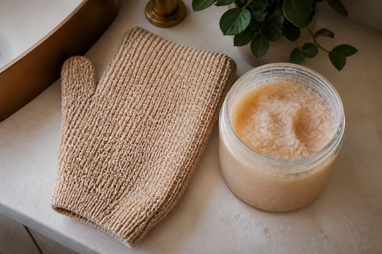 Body scrub vs exfoliating mitt for strawberry legs