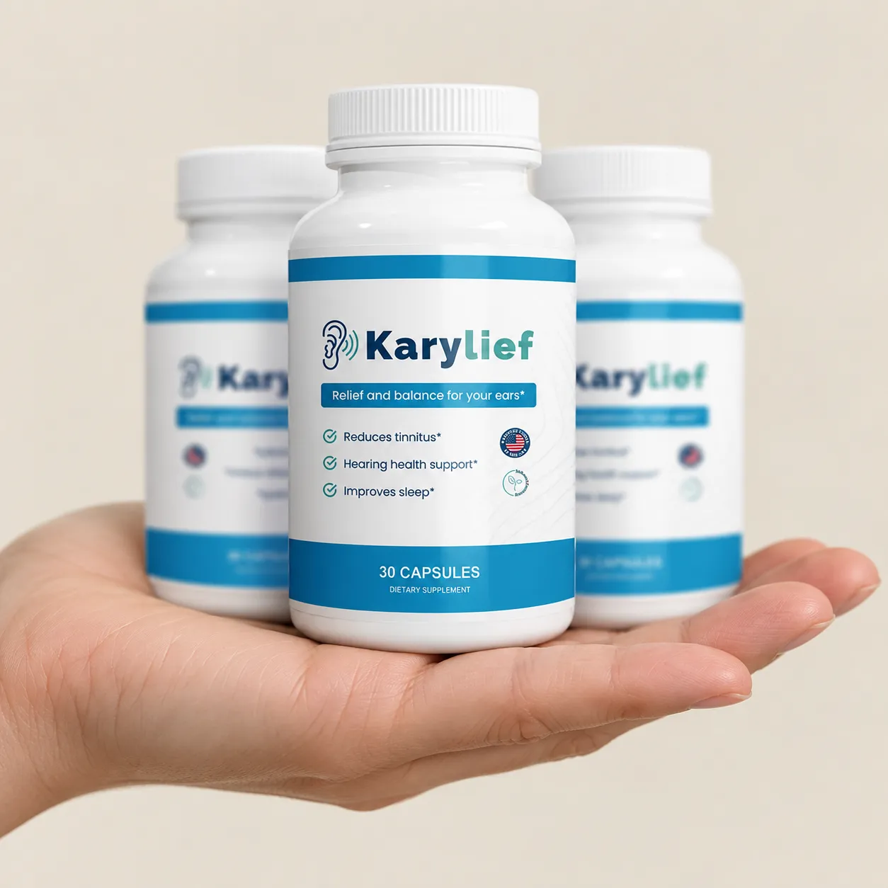Karylief — the package held in a hand