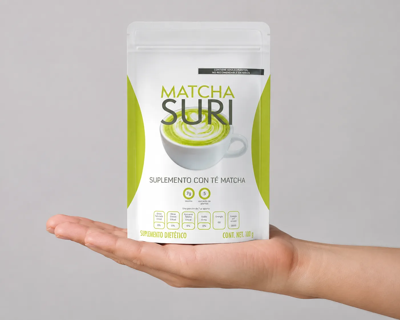 Matcha Suri — the package held in a hand