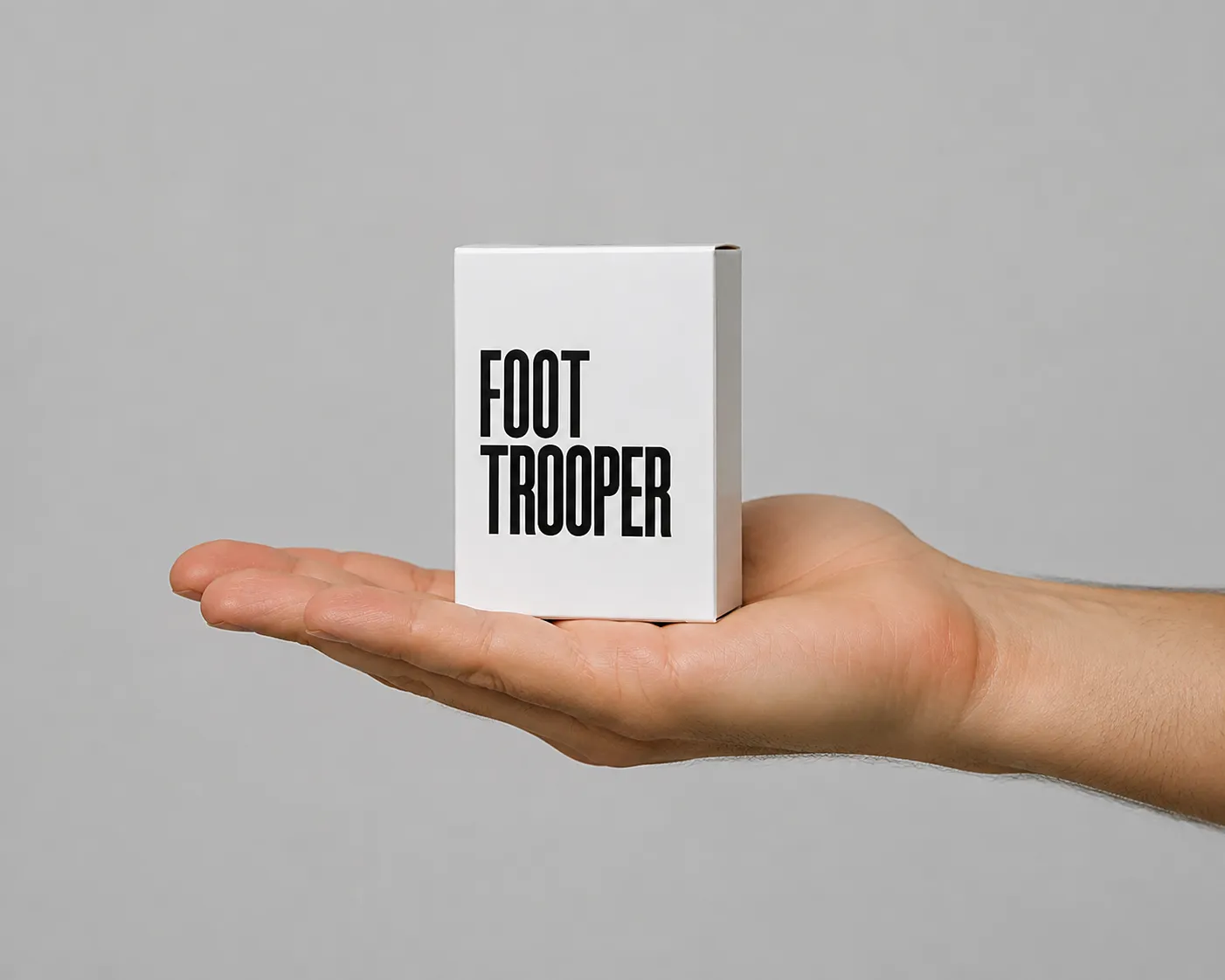 Foot Trooper — the package held in a hand