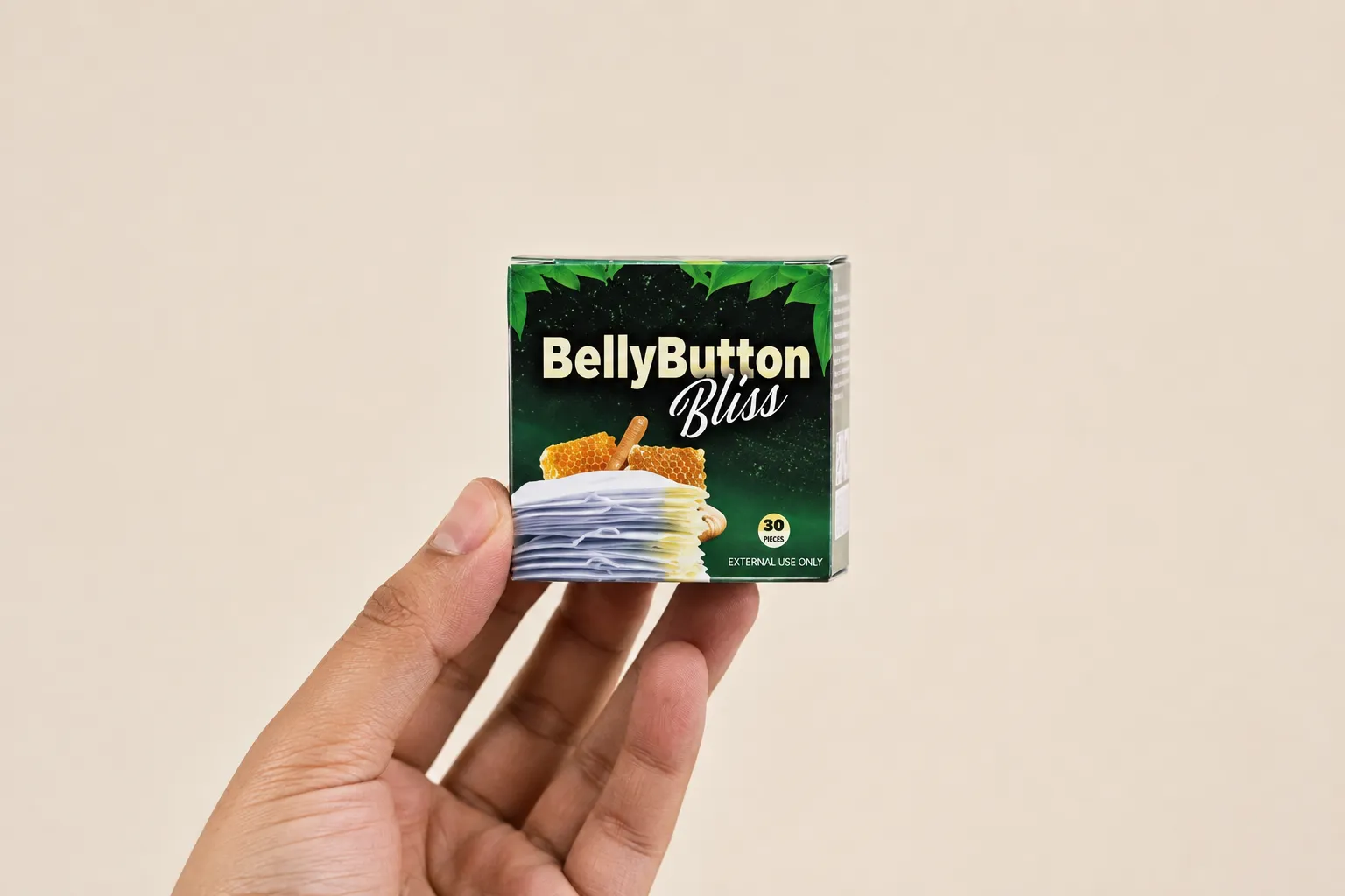 Belly Button Bliss — the package held in a hand