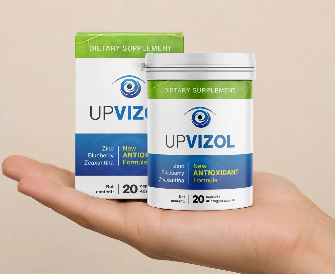 UpVizol — the package held in a hand
