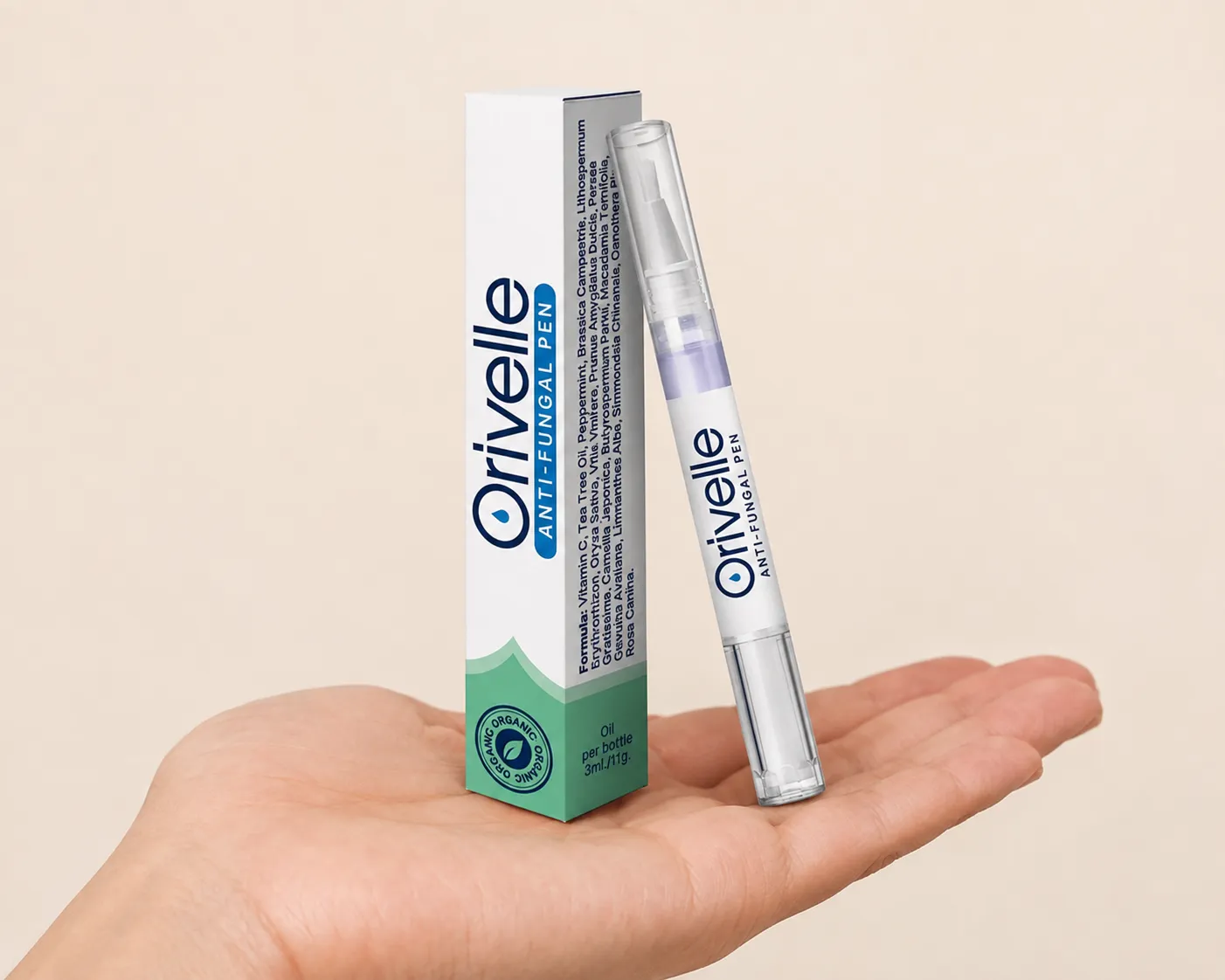 ORIVELLE — the package held in a hand